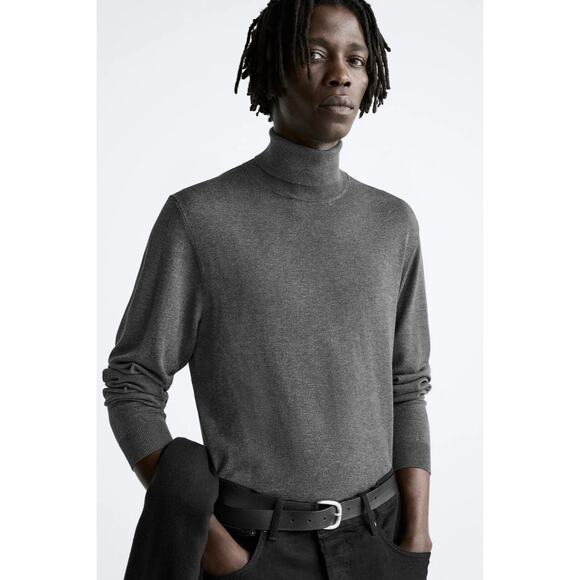 NWT Zara Men's Long Sleeve Turtle Neck Ribbed Trim Soft Sweater M Grey #4064 - Picture 13 of 16